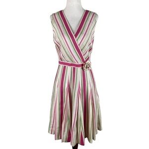Papell Petites Linen Blend Striped Dress